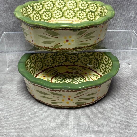 Temp-Tations Old World Green 5 inch Scalloped Edge Bowls Set Of 2 - Picture 2 of 9
